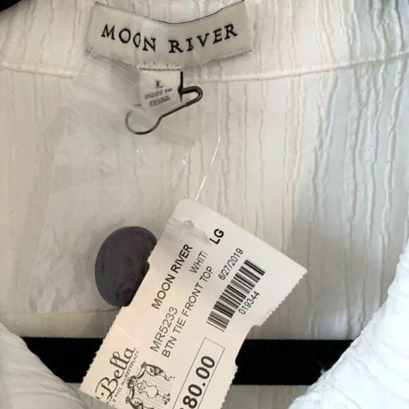 Moon River White Textured Button-Down Tie-Front Blouse Womens L - Picture 4 of 7